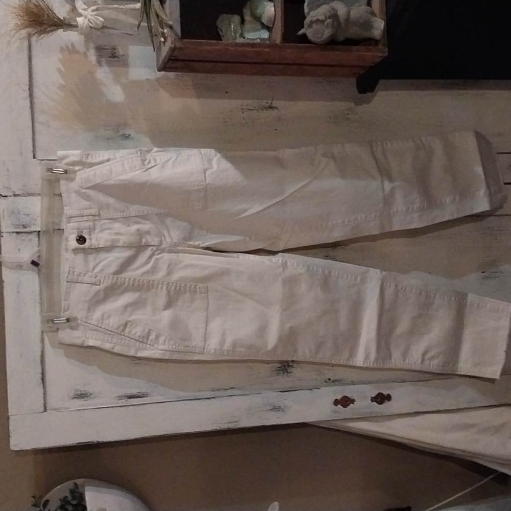 Gap Straight Khaki Ankle Pants Womens 0 Cream Cotton Stretch Straight Leg